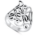 thumbnail image 4 of Abstract Wide Flower Statement Ring .925 Sterling Silver Band Jewelry Female Male Unisex Size 10, 4 of 4