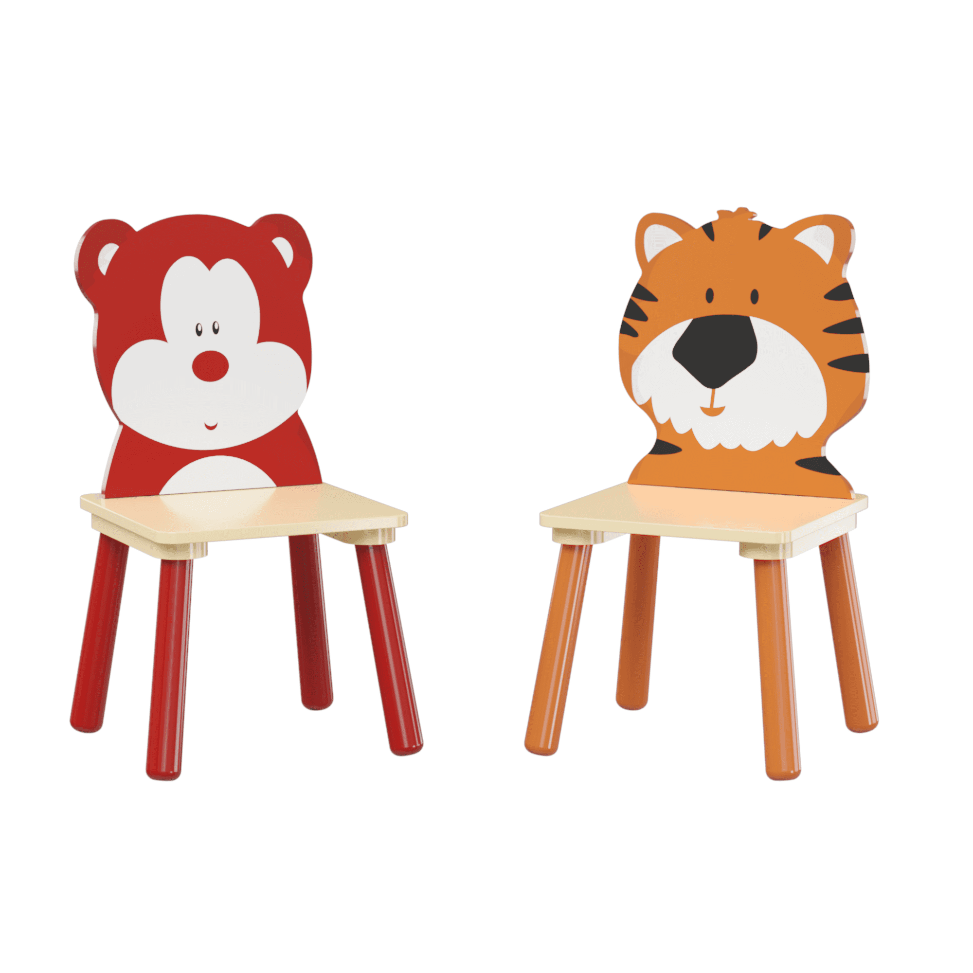 Yoneston Wood Kids Table and 2 Chairs Set, 3 Piece Toddler Activity Play Table Set for Playroom(2-8 years), Bear & Tiger