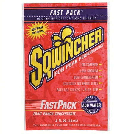 Sqwincher .6 Ounce Fast Pack Liquid Concentrate Packet Fruit Punch Electrolyte Drink - Yields 6 Ounces (50 Single Serving Packets Per Box)