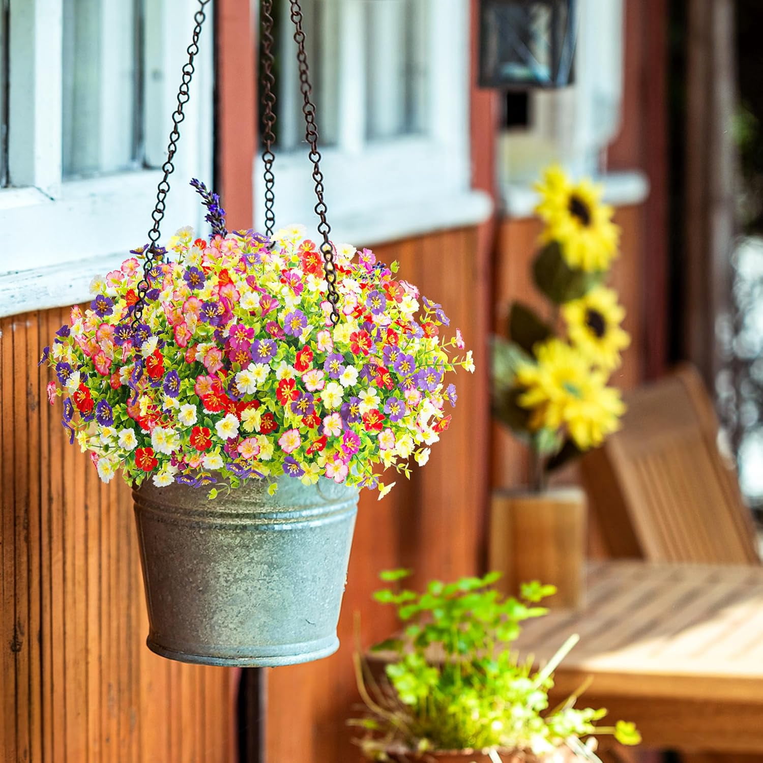 Der Rose 24 Bundles Fake Flowers Artificial Flowers Bulk Daisy for Outdoor Spring Garden Porch Farmhouse Decor