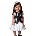 thumbnail image 4 of Girls O-neck Sleeveless Bow Vest Top with White Pleated Skirt 2 Piece Formal Dress Set Outfit Set, 4 of 5