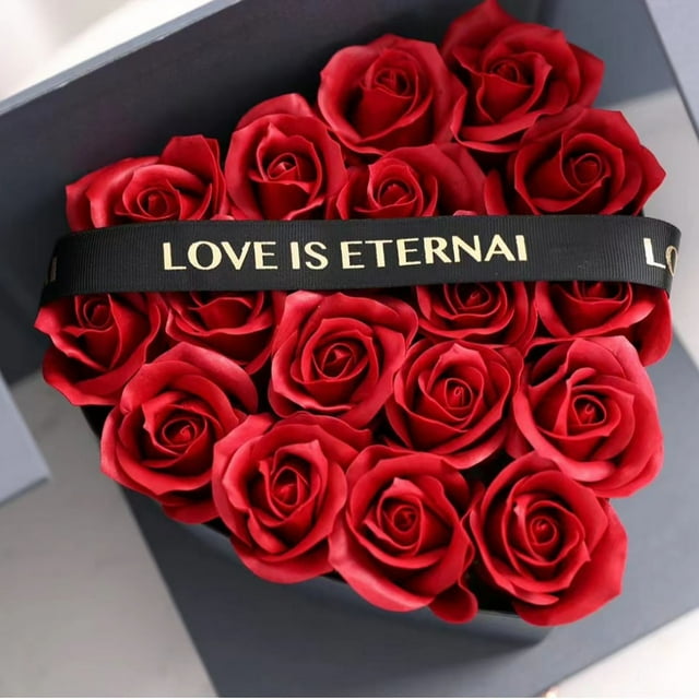 Flower Gift Box Double Door Drawer Design 24 cm x 24 cm x 22 cm With Heart Shaped Inner Box And Separate Drawer