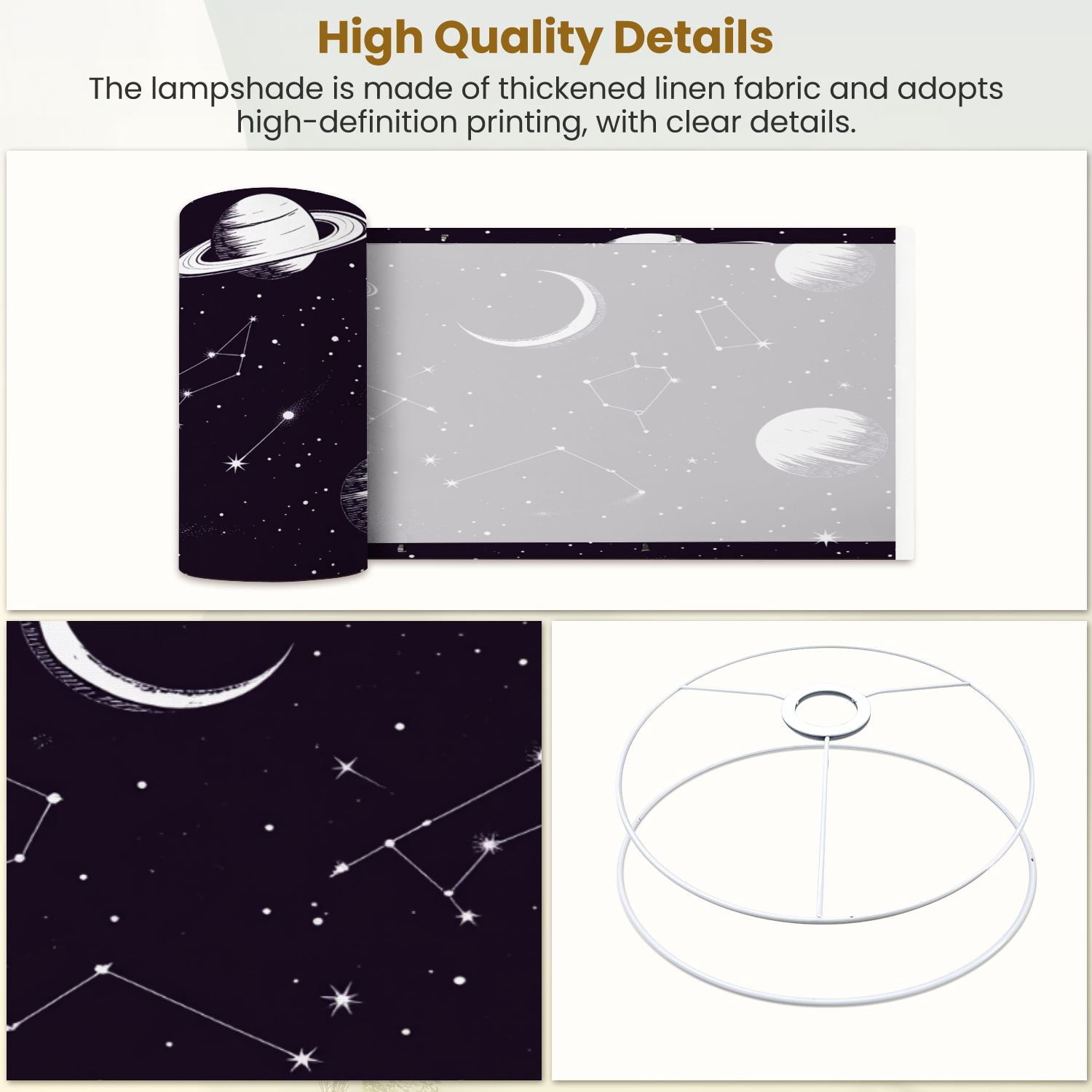 Linen Drum Lamp Shades Space seamless beautiful galaxy stars planets constellations 13" x 13" x 10" Lampshade for Table Lamps Floor Lamps Lamp Shade Replacement Easy Assembly Required