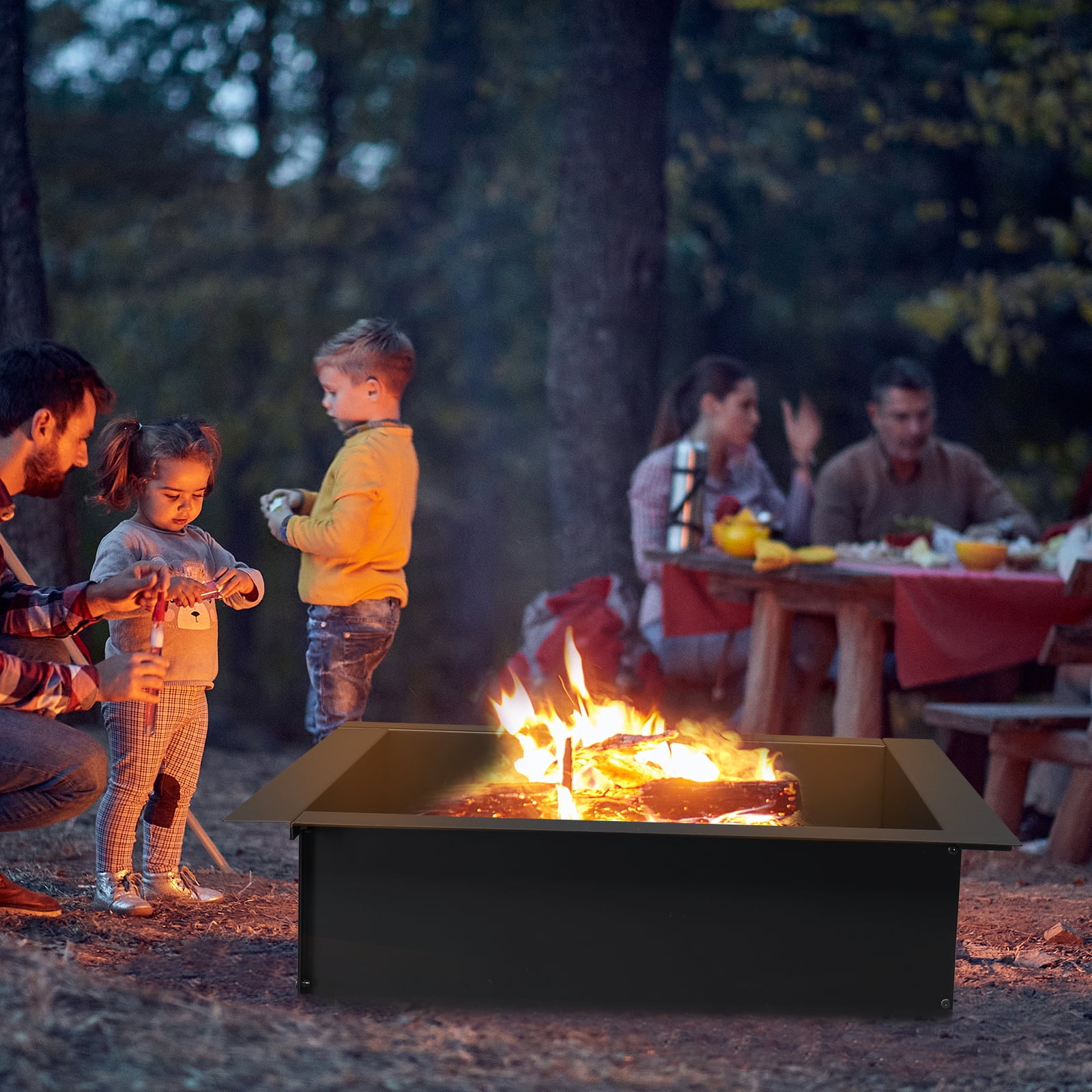 36" x 36" Square Fire Pit Ring, 30" Inner Size, Heavy-Duty Steel, Powder Coated Black, for Outdoor Wood Burning, DIY Fire Pit, Above or In-Ground, Easy Assembly, Portable for Backyard, Camping & BBQ