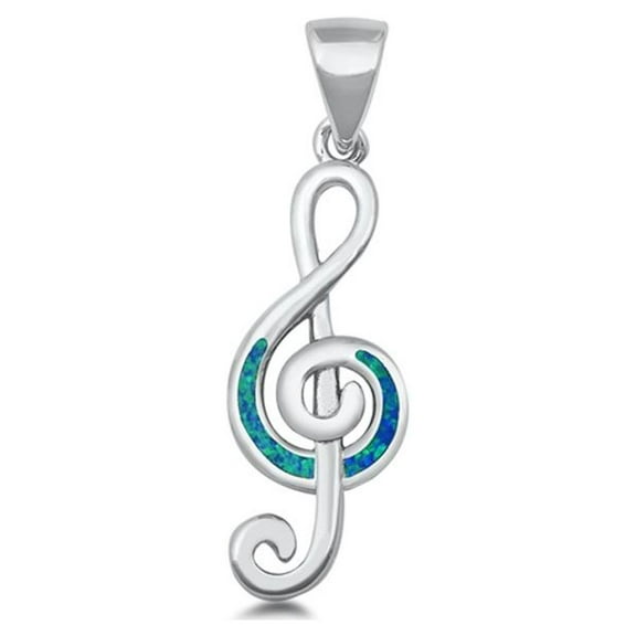 Sterling Silver Blue Simulated Opal Music Note Pendant Musician Choir Charm 925 Jewelry Female