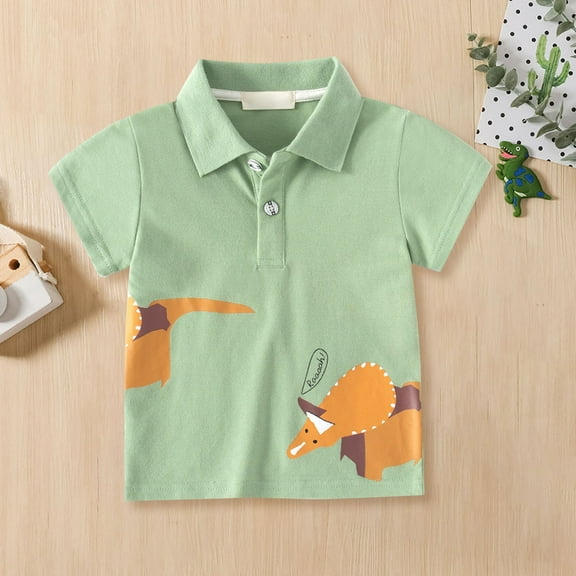 TOOYOU Boys Shirt Short Sleeve Button Down Shirt Cartoon Dinosaur Pattern With Pockets Size 3-4 Years Green