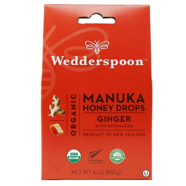Wedderspoon Manuka Organic Natural Honey Drops Ginger with Echinacea
