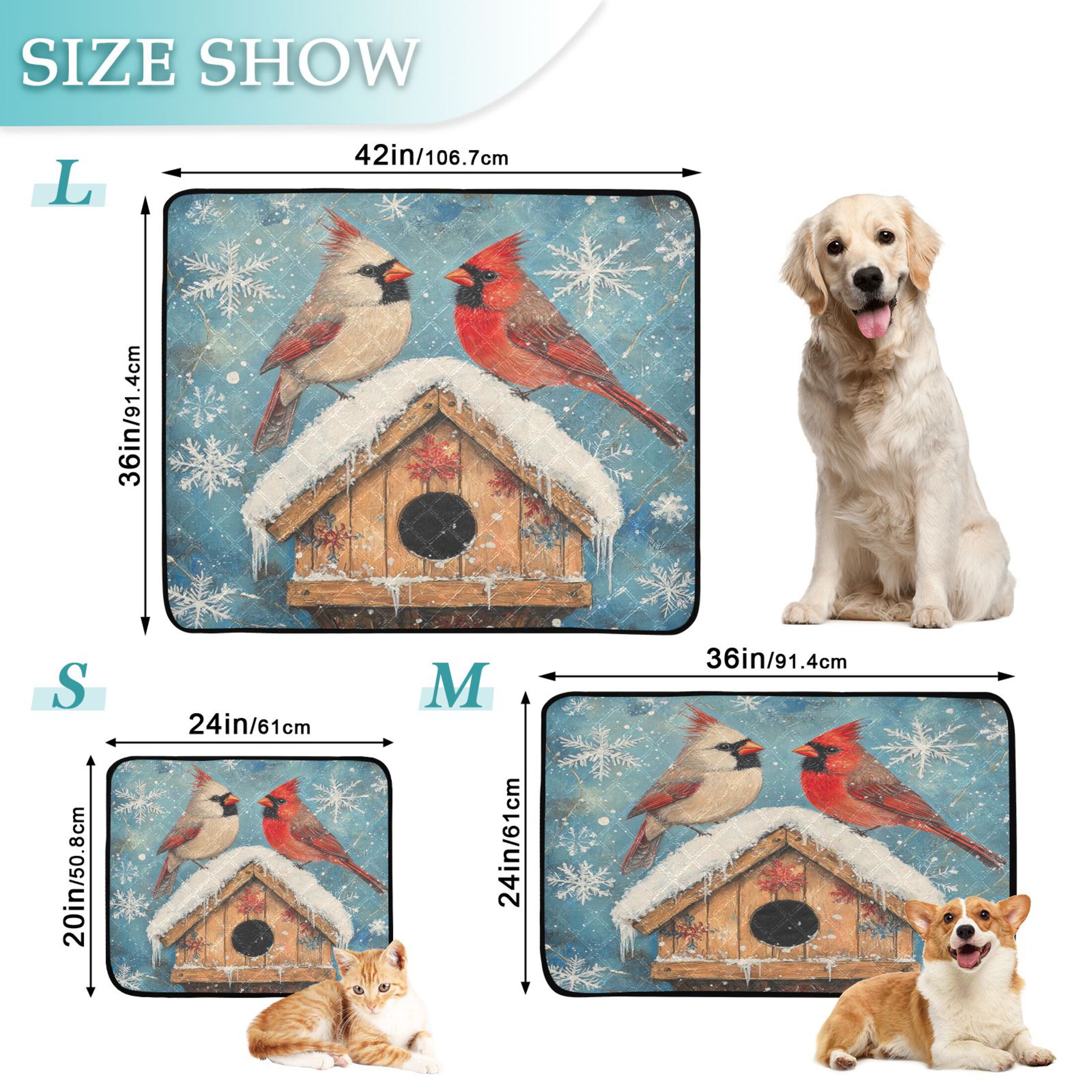 Qxltty Winter Cardinal Bird Cat litter Pads Pet Set of 2 Diaper Mats Center Anti-leakage Layer Absorbent Soft and Comfortable