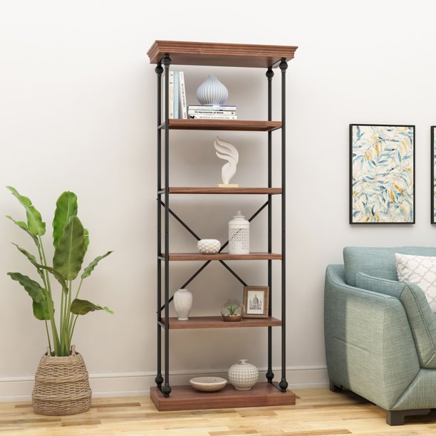 84.75" Black and Brown Contemporary 5Shelves Rectangular Storage