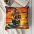 thumbnail image 3 of Vintage Boat Throw Pillow Cushion Case , Sunset Sailing Old Boat Horizon Dramatic Ocean Dawn Seagulls Flying, Modern Accent Double-Sided Digital Printing,, Maroon Orange Black, 3 of 5