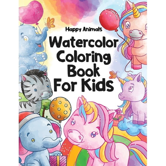 Happy Animals Watercolor Coloring Book for Kids: Watercolor Coloring Book for Kids ages 8-12, (Paperback)