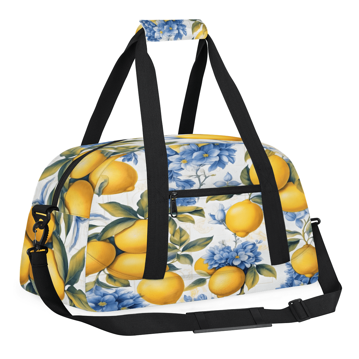 Herdesigns Yellow Lemon Sports Duffle Bag for Women & Men, Modern Plant Leaves Gym Bag Dance Bag Overnight Bag Carry On Weekender Travel Bag