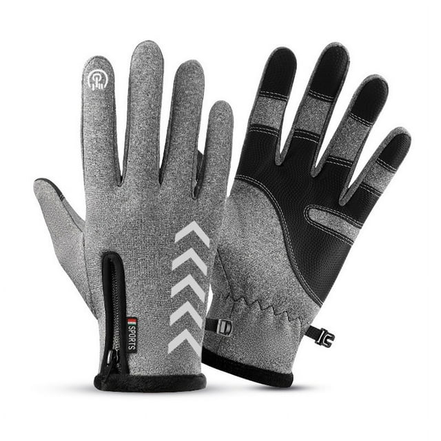 Guantes de ciclismo para hombre, otoño e invierno, para exteriores, resistentes al viento, cálidos, con cremallera y pantalla táctil, de terciopelo, reflectantes, para la noche, guantes de