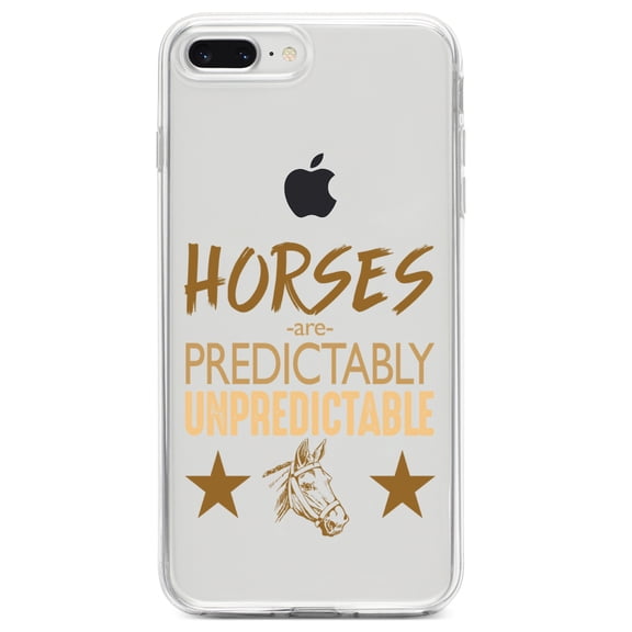 DistinctInk Clear Shockproof Hybrid Case for iPhone 7 PLUS / 8 PLUS (5.5" Screen) TPU Bumper Acrylic Back Tempered Glass Screen Protector - Horses are Predictably Unpredictable