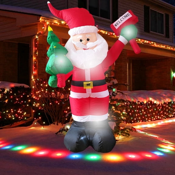 BEMUIZ 5.9 ft Christmas Inflatable Santa Claus with Xmas Tree, LED Lighted blow up Outdoor Holiday Decor for Yard, Lawn, Patio, Indoor Party