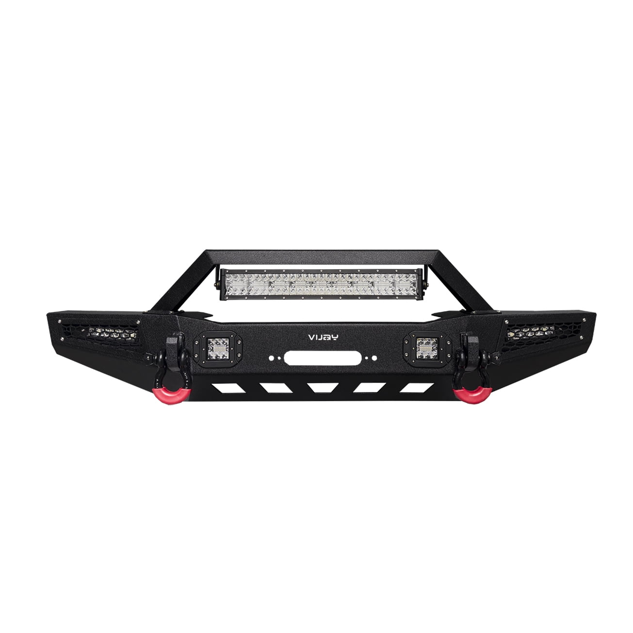 Vijay Compatible with 1984-2001 Jeep Cherokee XJ Front Bumper Textured Black Steel with Light and D-ring