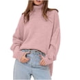 thumbnail image 2 of Zedker Casual Women'S High Neck Long Sleeve Thermal Pullover Knitted Sweaters,Comfortable Loose Elastic Cuffs Fall Outfits,Pink,Free Size, 2 of 6