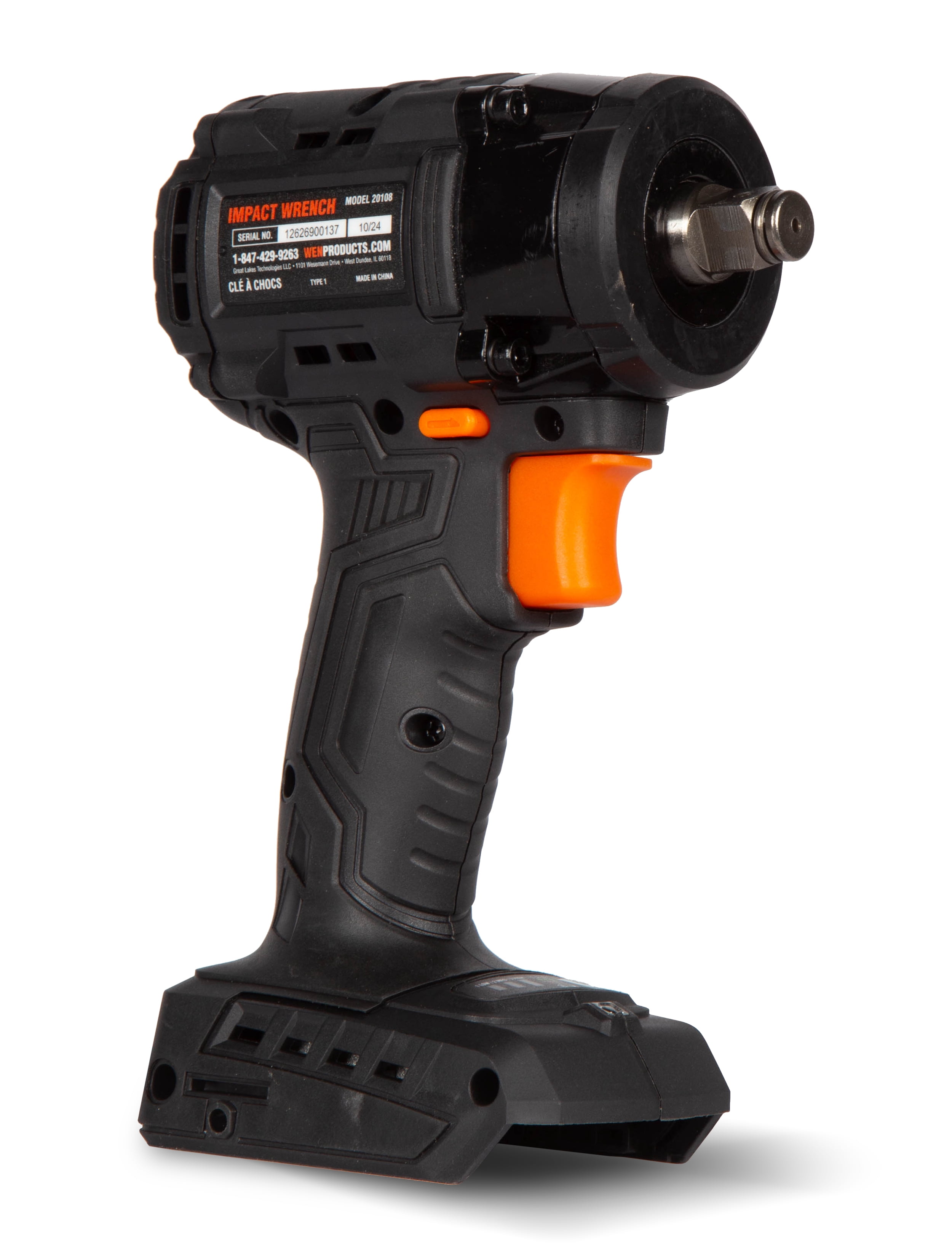 WEN 20V Max Brushless Cordless Compact 1/2-Inch Impact Wrench with SmartStop, 2.0 Ah Lithium-Ion Battery and Charger (20108)