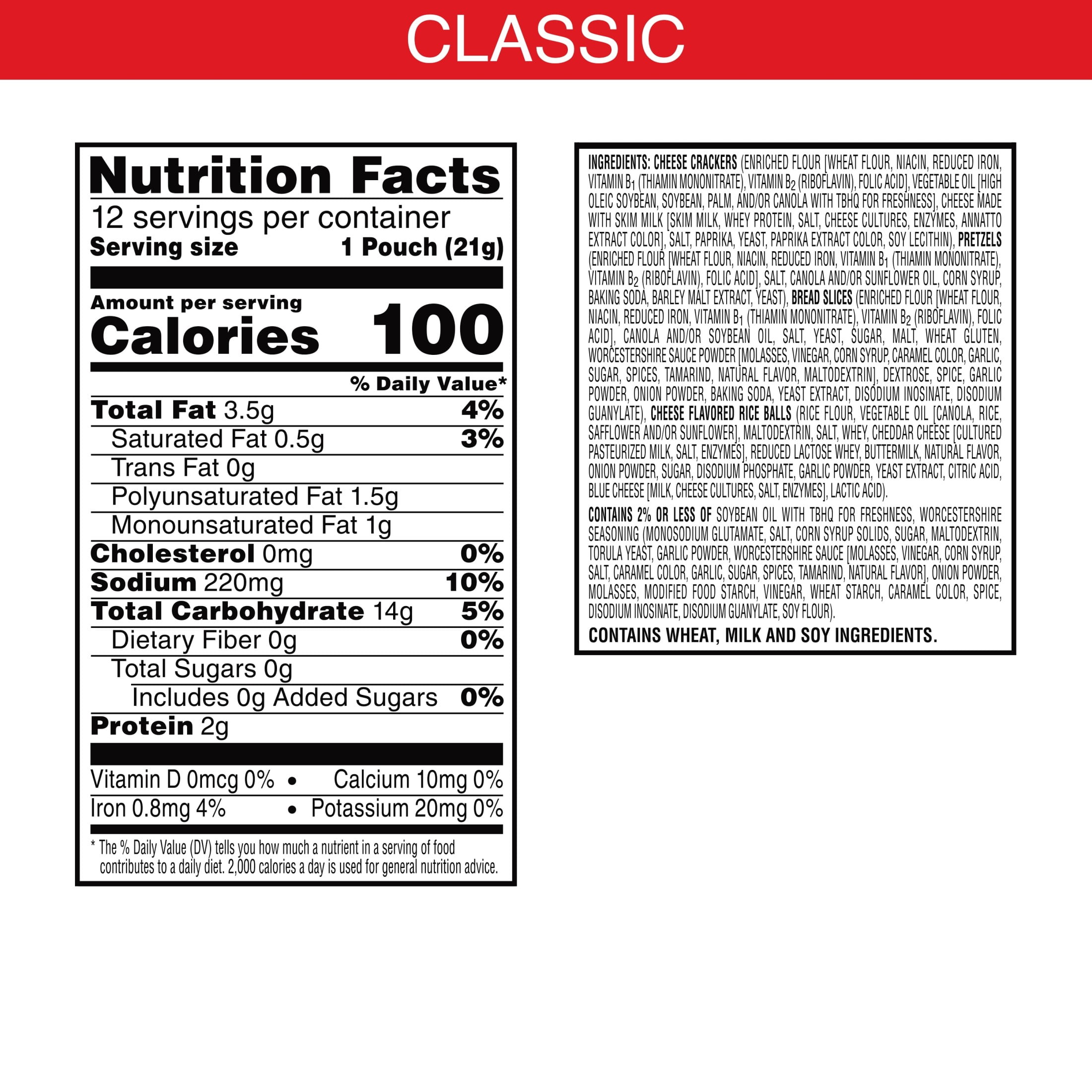(4 pack) Cheez-It Classic Snack Mix, Lunch Snacks, 12 Count