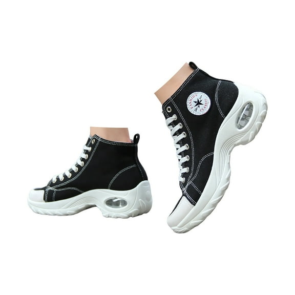 IUJSOY Canvas Sneakers Women Fashion Platform Air Cushion Sport Shoes Lace up High Top Walking Shoes