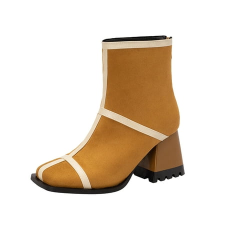 

Larisalt Snow Boots For Women Womens Wedge Ankle Boots Braided Fringe Strap Western Heeled Fall Booties Dress Shoes Yellow