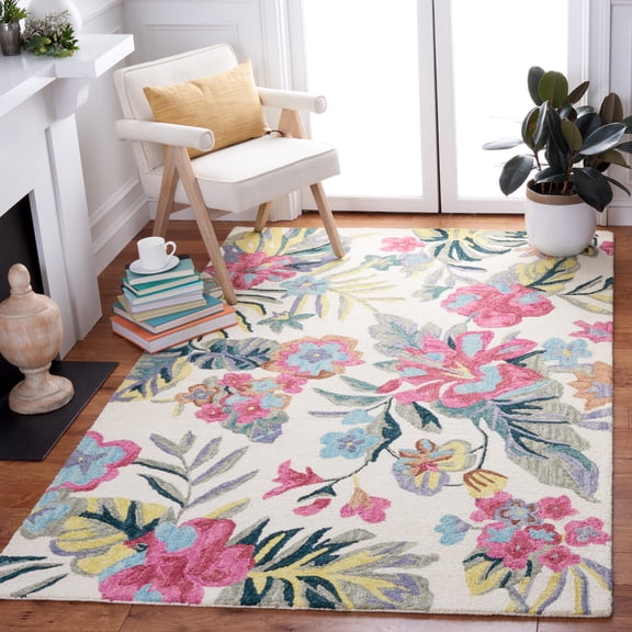 Safavieh Jardin Jamaar Floral Wool Area Rug, Ivory/Pink, 5' x 8'