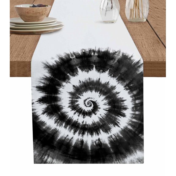 Boanket Black Gray Ombre Table Runner - 36 Inch Long, Kitchen Dining Table Runner Dresser Scarves, Retro Abstract Tie-dye Tribal Boho Farmhouse Decor for Coffee Tables Wedding Party Banquet