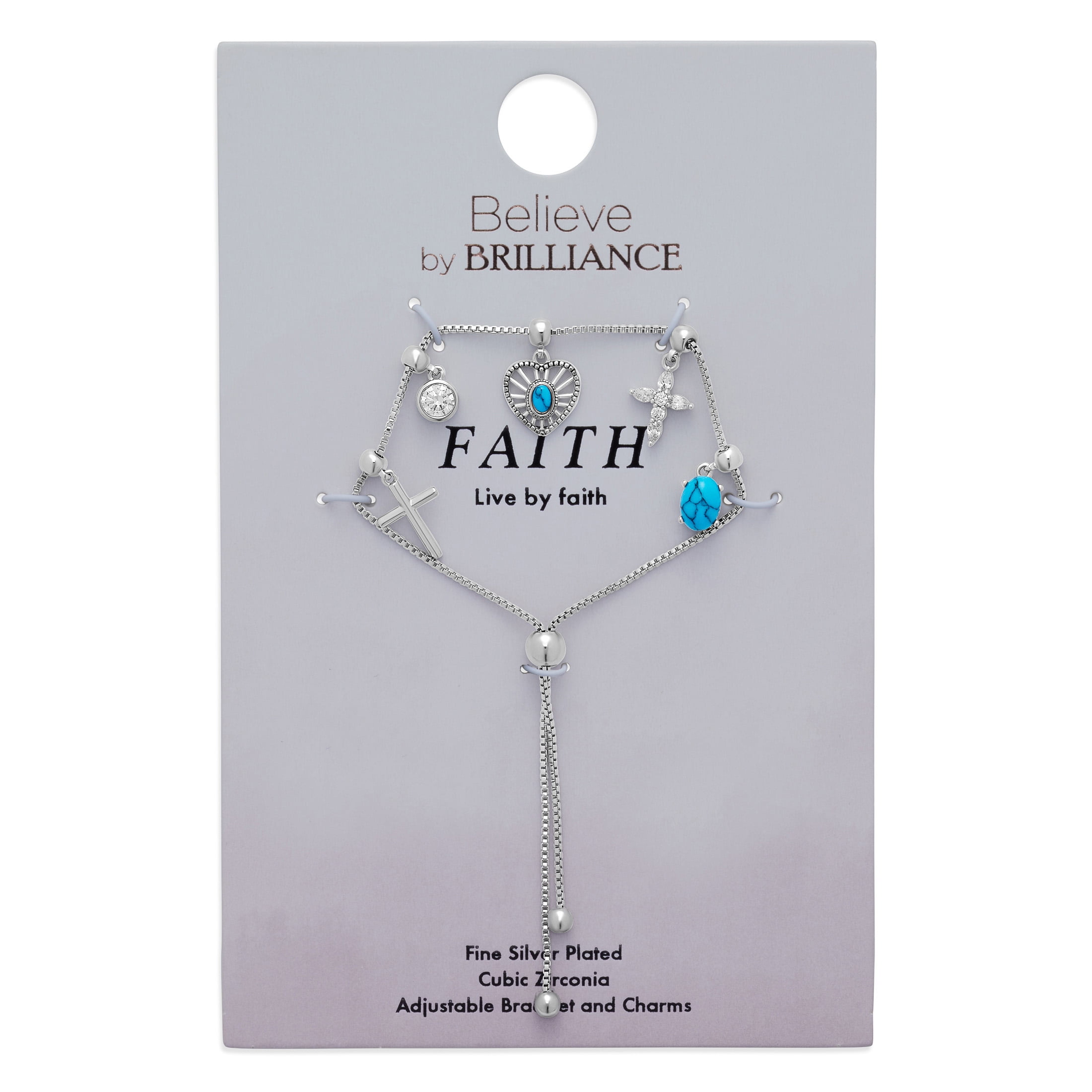 Believe by Brilliance Women's Fine Silver Plated Slider Charms Adjustable Faith Bracelet