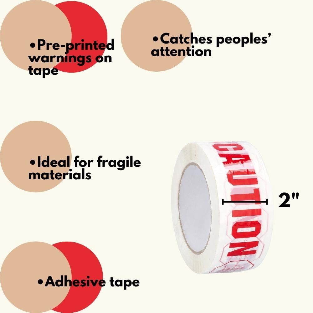 Shield Tape Caution Printed Packing Tape, 36 Rolls, 1.88" x 110 Yards