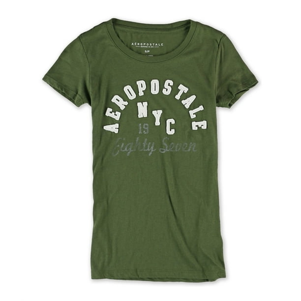 Aeropostale NYC Eighty Seven Embellecido playera para mujer, verde,  extragrande Aeropostale Camiseta adornada