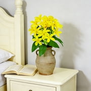 JeashCHAT 18 Heads Artificial Lily Flowers Bouquet Fake Silk Lilies Flowers 13.39inch Tall Lilies with Stems for Home Office Vase Decor Table Centerpiece, Cemetery Flowers, Yellow