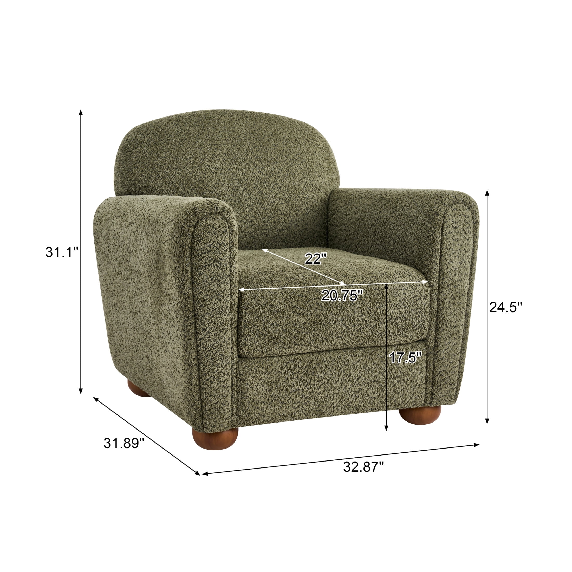 Christopher Knight Home 33" Upholstered Accent Chair, Modern Lounge Chair with Round Legs, Olive Green