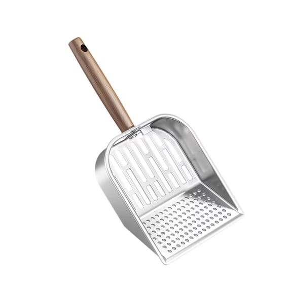 Stainless Steel Cat Litter Scoop, Heavy Duty Metal Scooper with Natural Wood Handle, for Tofu, Clay, Crystal Litter, Large Size