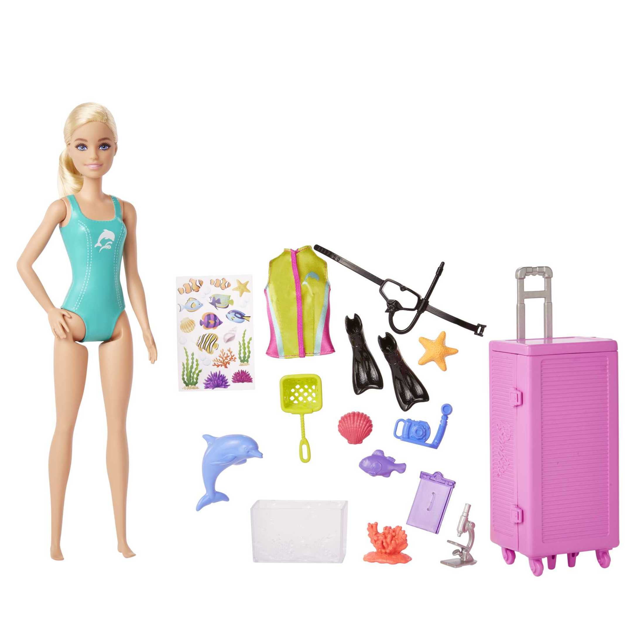 Barbie Marine Biologist Doll and Accessories, Mobile Lab Playset with Blonde Doll and 10+ Pieces