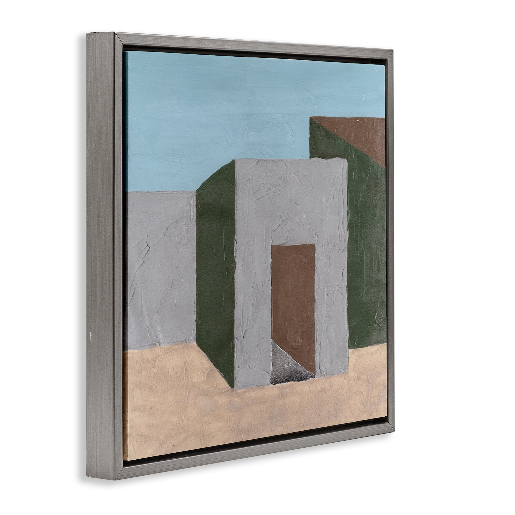 Stupell Industries Geometric Desert House Buildings & Architecture Painting Gray Floater Framed Canvas Art Print Wall Art, 25 x 25