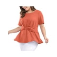 thumbnail image 5 of MODA NOVA Juniors' Plus Size Short Sleeves Knot Front Peplum Top Dusty Rose 2X, 5 of 6