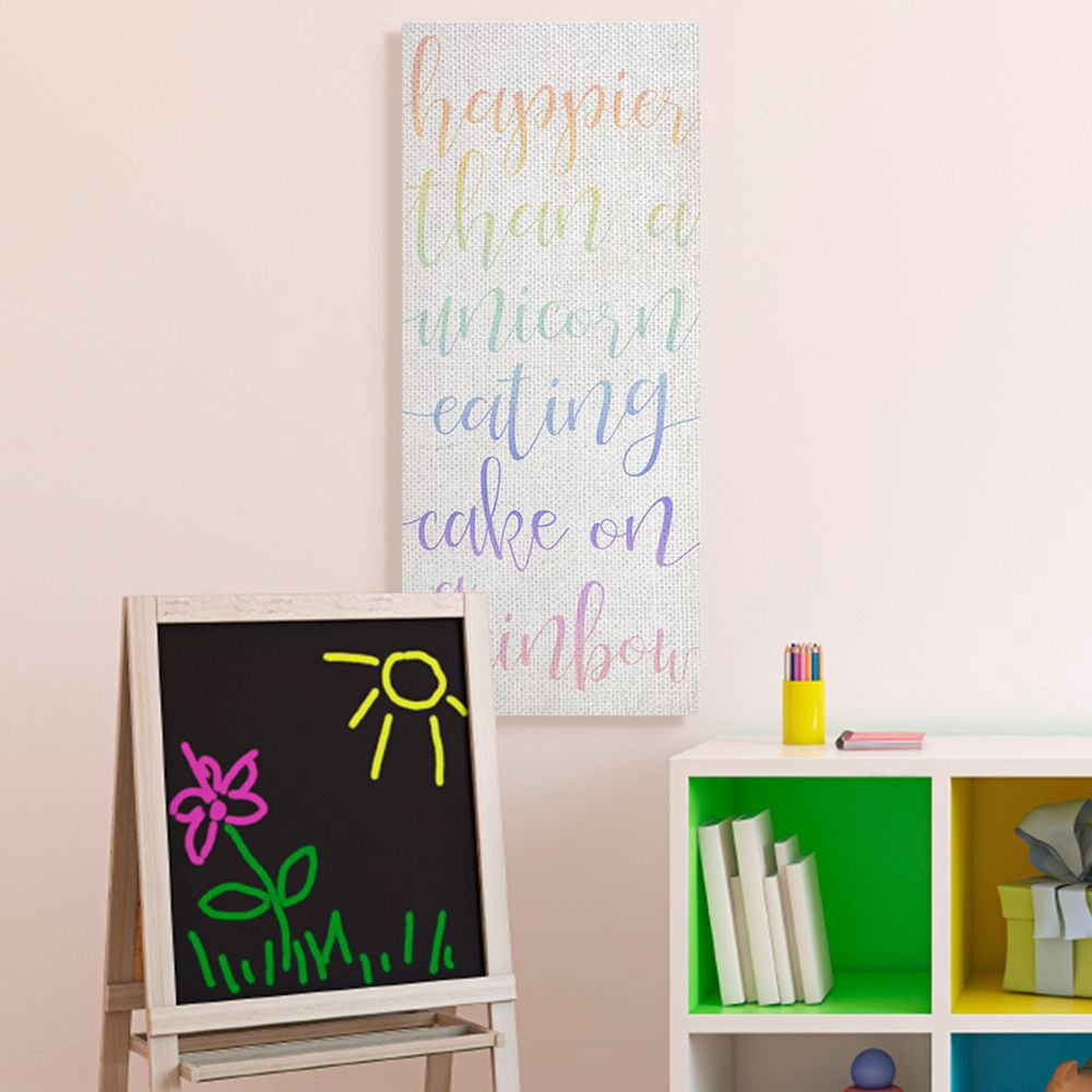 Stupell Industries Happier Than Unicorn Eating Cake Quote Rainbow Text Canvas Wall Art Design by Daphne Polselli, 17" x 40"