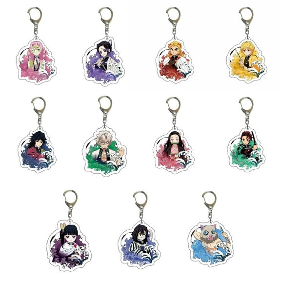 ZILEFSILK Anime Demon Slayer Kimetsu No Yaiba Acrylic Figure Keychain Set Vision Stand Merch Personalized Key Chain