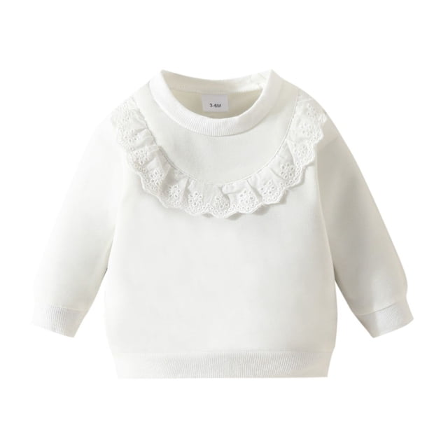 Jalioing Chandails en Molleton Mignons pour Filles Manches Longues à Volants Col Rond Chandail-Over Chemise Bébés Hauts Décontractés Unis