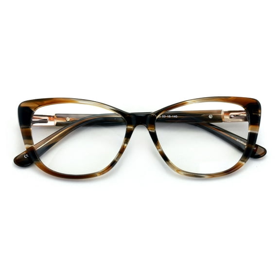 Women Premium Acetate Big Lens Cateye Reading Glasses - Fun Cat eye Clear Lens Readers - Gold Metal Accent