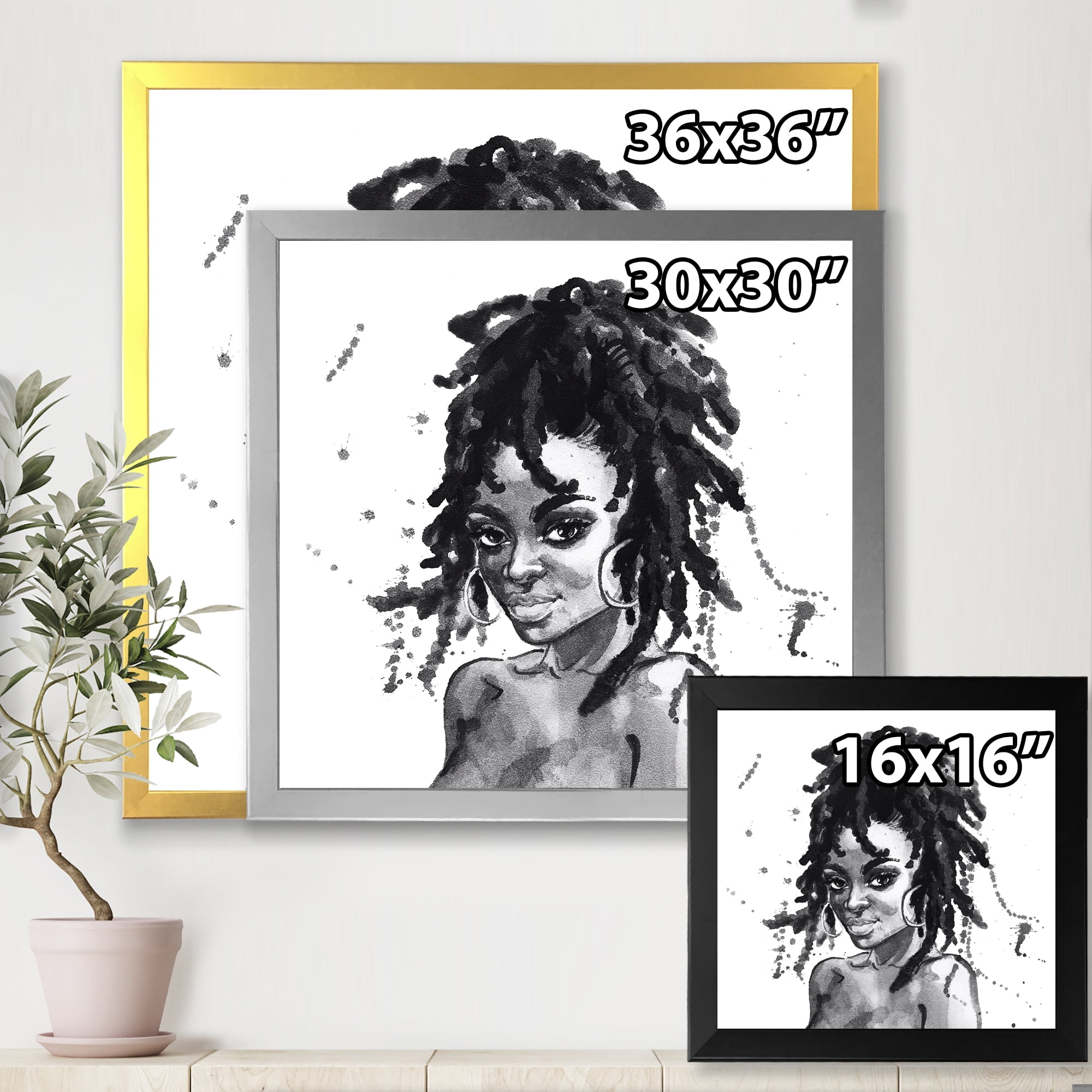 Designart 'Black and White Portrait of African American Woman II' Modern Framed Art Print