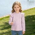 thumbnail image 3 of YUANxueke Girls Ruffle Long Sleeve Cotton Shirts Soft Casual Crewneck Pullover Layering Tops,Purple,2-3 Years, 3 of 7