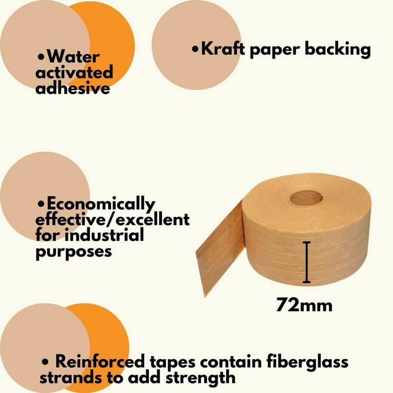 Water Activated Reinforced Kraft Paper Tape DIY Sealing 3” Wide