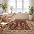 thumbnail image 3 of Design&I 9'x12' Washable Area Rug Beige Burgundy Floral Elegance Intricate Botanical Motif with Classic Border for Master Suite, Under Bed, Sleek Flatweave Pet Friendly, 3 of 7