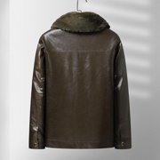 Mens Faux Leather Bomber Jacket with Fur Collar Winter Warm Fleece Lined Aviator Flight Shearling Style Outerwear