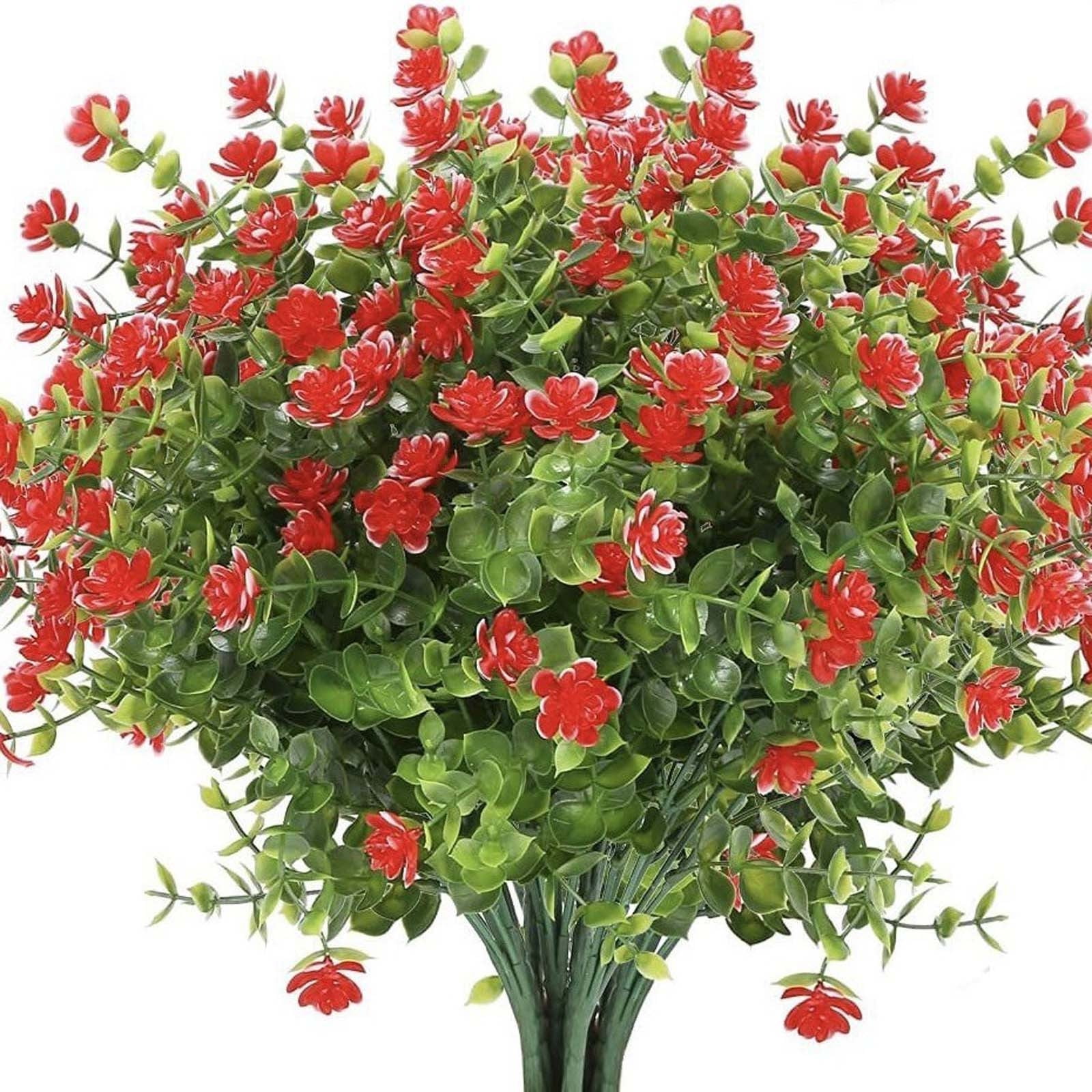 Hvmvliv Artificial Flowers Artificial Flowers 1 Bundles Fake Flowers Faux Plastic Plants for Home Decorations Outdoor Porch Flowerpot Artificial Flower Red