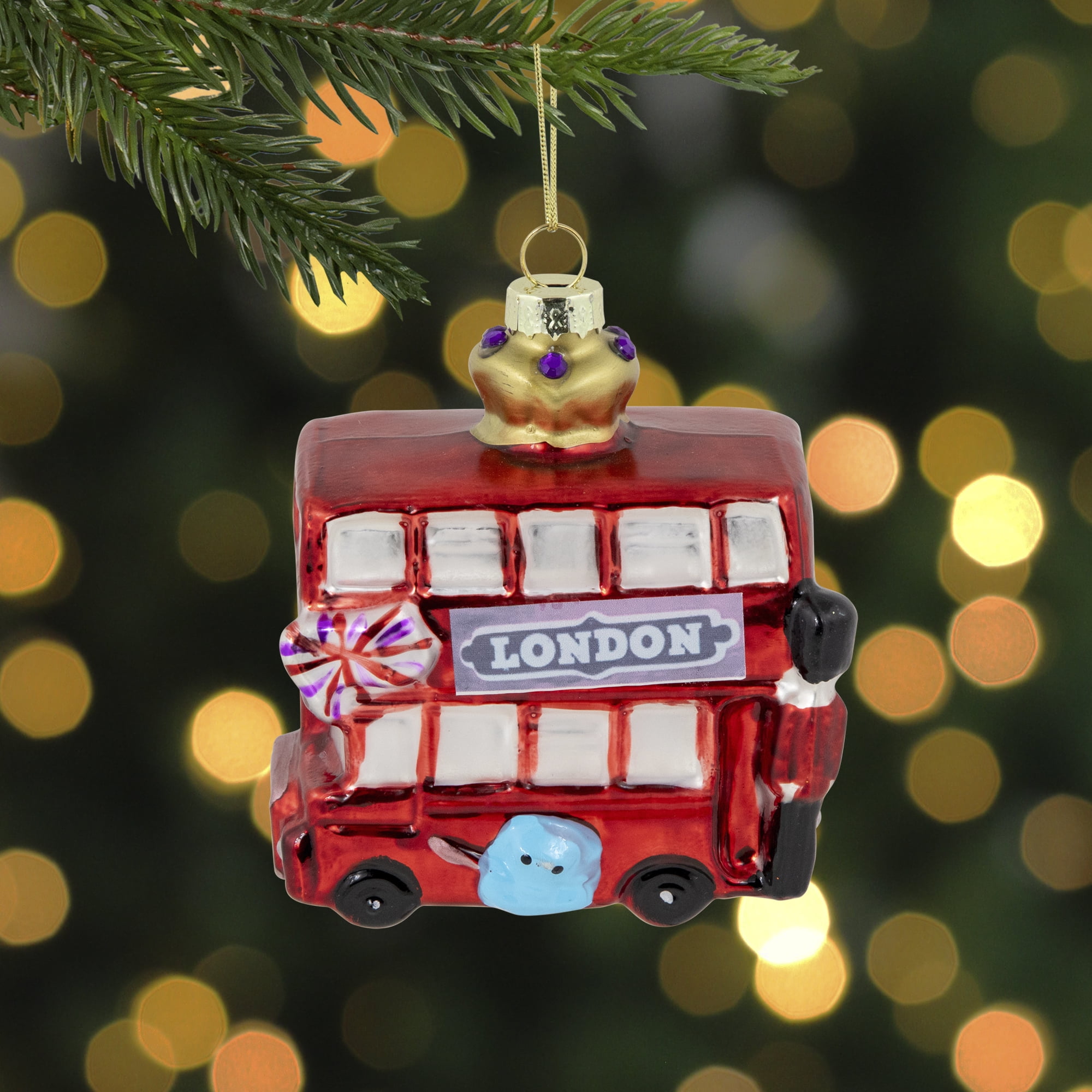 Northlight 3.5" Double-Decker Bus Glass Christmas Ornament