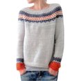 thumbnail image 2 of Aztec Sweater Woman Crewneck Sweater Boho Striped Oversized Long Sleeve Vintage Aztec Print Knitted Pullover Top, 2 of 5