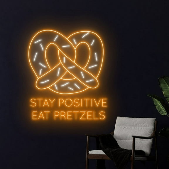 Handmadetneonsign Stay Positive Eat Pretzels Neon Sign, Pretzels Wall Art Decor, Bakery Wall Decor