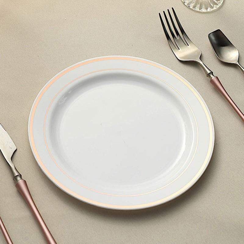 10 pcs 8 in wide Disposable White Plastic Dessert Plates with Rose Gold